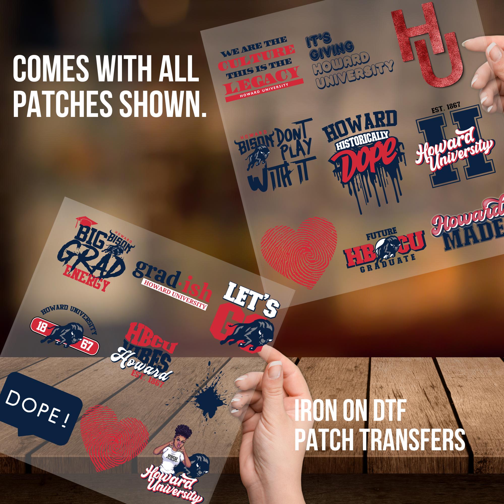 Howard University Iron On Patches: HBCU DTF Patch Kit