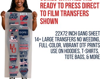 Howard University DTF Gang Sheet: 14+ HBCU Graduation Designs (22x72 inches)