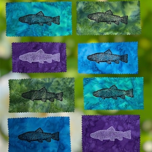 Block Printed Tiger Trout Sew On Patches, Clothing Accessories, Fabric, Nature, Fiber Art, Lino Print, Gift For Nature Lovers