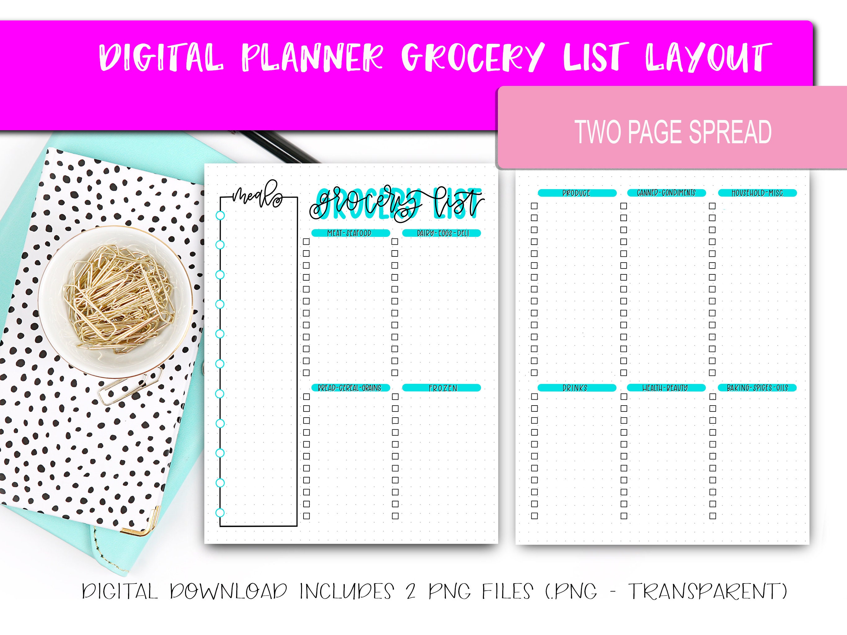 digital planner pages grocery list template layout digital grocery list