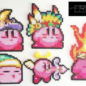 Kirby Set #3: Cupido Kirby, Cutter Kirby, Fire Kirby, Sleepy Kirby, Wing Kirby Perler Bead