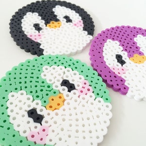 Cute Penguin Perler Bead Coasters, Set of 3