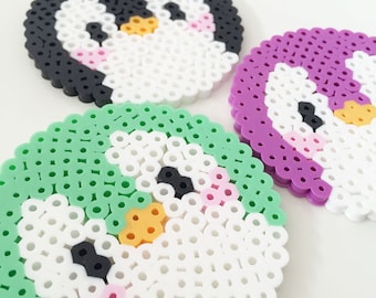 Cute Penguin Perler Bead Coasters, Set of 3