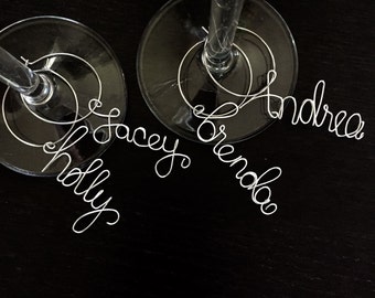 Personalized Wine Charms, bridal shower favors, party favors, wire wine charms, name wine charms