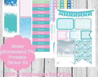 Printable Traveler's Notebook Planner Stickers, Winter Wonderland, Erin Condren Life Planner, S22-WinterWonderlandTN