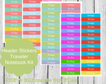 Printable Planner Travelers Notebook Header Stickers, Erin Condren Life Planner, S11-HeaderStickersTN