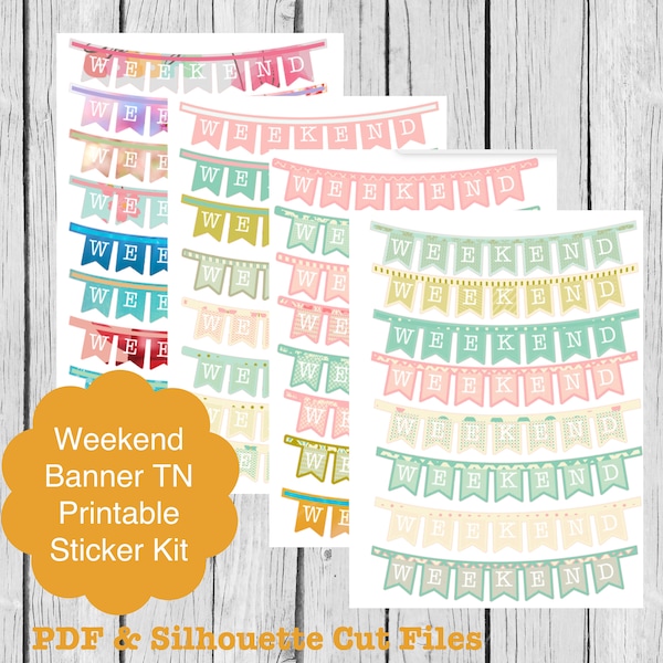 Printable Planner Weekend Banner TN Stickers, Erin Condren Life Planner, S19-WeekendBannerStickersTN