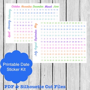 Printable Planner Date Stickers, Date Stickers, Erin Condren Life Planner, S09-DateStickers
