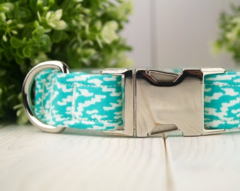 Aqua Ripples adjustable Dog Collar with Metal Buckle