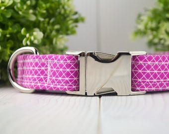 Magenta adjustable Dog Collar with Metal Buckle