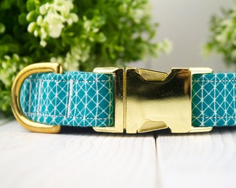 Teal adjustable Dog Collar with Metal Buckle