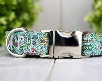 Comic Book adjustable Dog Collar with Metal Buckle