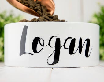 Large Personalized Ceramic Dog Bowl // White Stoneware Dog Bowl// Personalized Large Pet Bowl