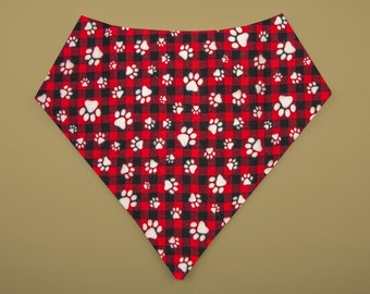 Winter Paw Print Plaid Dog Bandana | Holiday Dog Bandana | Christmas Dog Bandana