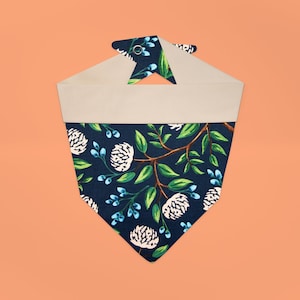 Navy Blue Peonies Print Bandana | Floral Print Dog Bandana | Rifle Paper Co Bandana | Spring Pet Bandana