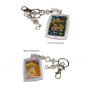 Chaveiro com pingente OOAK e contas holográficas da equipe Venus SD Chibi, artesanal, vintage, Sailor Moon, estrela, fada, coquete, mini prisma, colecionável, anos 90