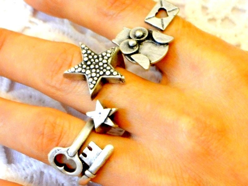 KEY OWL Mail, Falling STAR Ring, Open Door Jewelry, Shooting star Luck Bird Locksmith