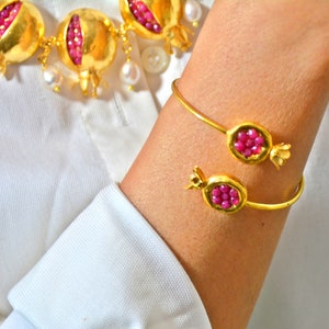 POMEGRANATE Handmade Adjustable GOLDEN Cuff Bangle JEWELRY