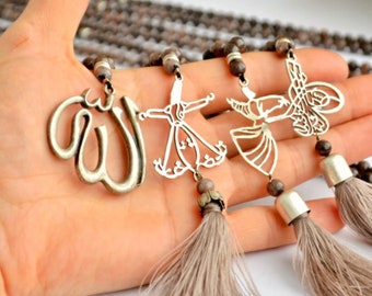 Noori Studios Natural Color Wooden Allah Medallion Long Bead Necklace Allah Pendant Islamic Moslem Jewelry Noori Studios Natural Color Wooden Allah Medallion Long Bead Necklace Allah Pendant Islamic Moslem Jewelry