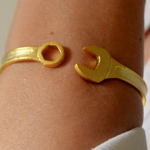 Wrench Screw Spanner Gold or Silver Cuff Bangle Gift to Architect, Engineer, Mechanic, spanner, screwdriver, repairman, wrecker, serviceman