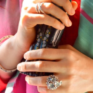 SILVER ROSE Engraved RING, Flower Bouquet Leaf Ring, 3 D Woman Mediterranean Jewelry Set, Stackable