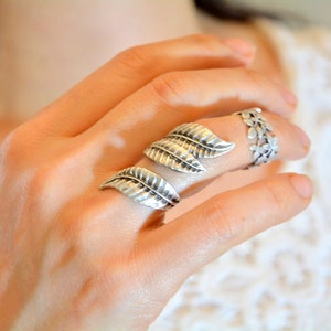 Leaf Greek Ivy silver Tropical peace Ring, Wrap adjustable Plant Branch sapling leaves bohemian