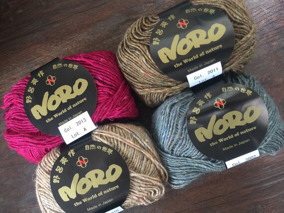 wool knitting yarn Blues-Greys-Lemon-Violet-White :Kureyon #359: NORO