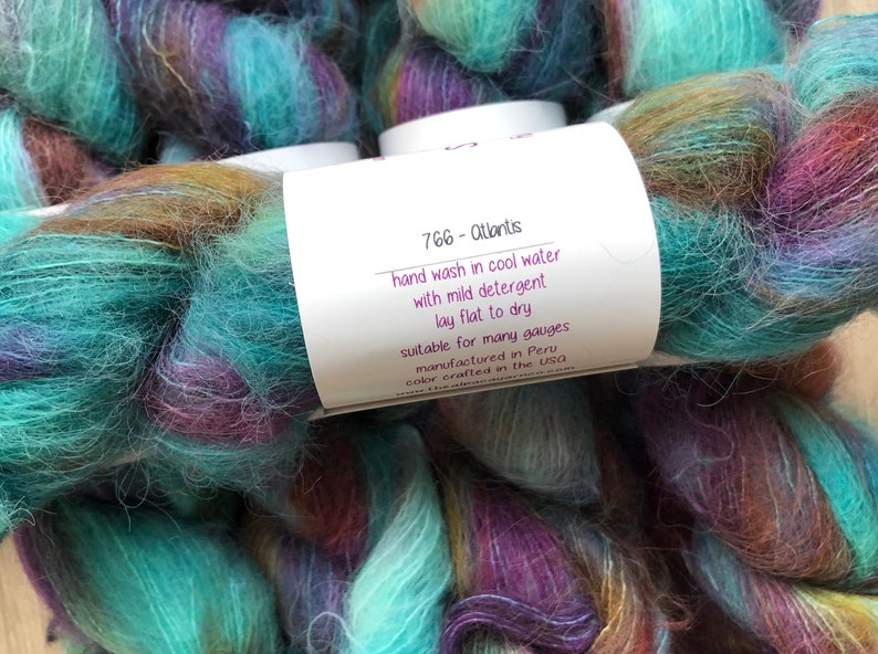 Brushed Suri Alpaca Lace Teal Purple Gold Pink So Soft on Skin Use Solo or as Accent Color. HALO Watercolors 766 ATLANTIS No-Itch