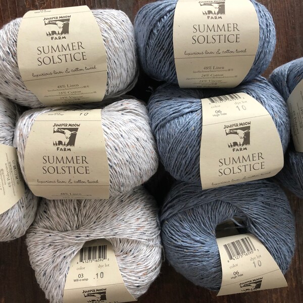 SUMMER SOLSTICE Linen/Cotton Summer Tweed - 3 Will-o-Wisp White / 6 High Tide Blue - 295yds/100g Sport by Juniper Moon Farms MSRP 17.95