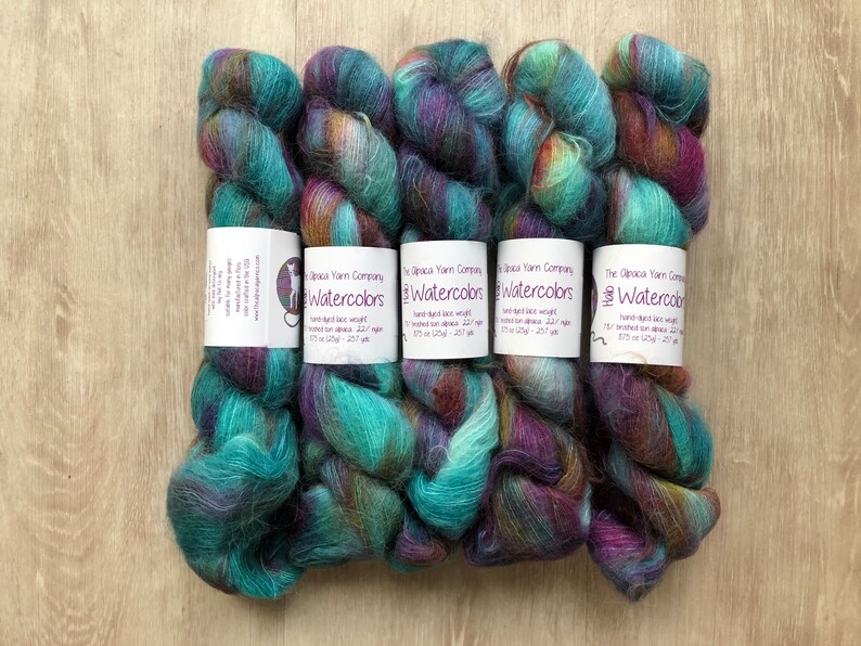 Brushed Suri Alpaca Lace Teal Purple Gold Pink So Soft on Skin Use Solo or as Accent Color. HALO Watercolors 766 ATLANTIS No-Itch