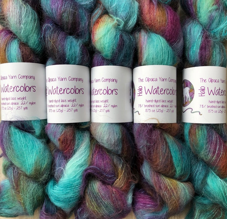 Brushed Suri Alpaca Lace Teal Purple Gold Pink So Soft on Skin Use Solo or as Accent Color. HALO Watercolors 766 ATLANTIS No-Itch