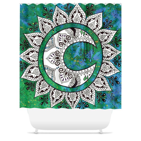 Mandala Bathroom Blue Shower Curtain Boho Shower Curtain Etsy