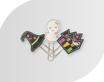 Agrafe brodée d'agenda d'Halloween | Sorcière, fantôme, maison hantée