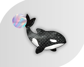 Sticker holographique orque galaxie | Sticker animal en vinyle découpé