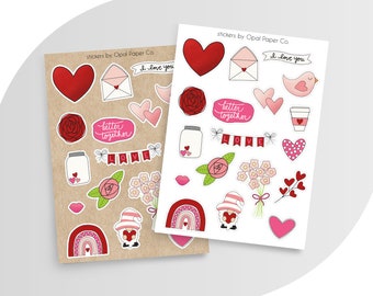 Feuille d'autocollants pour la Saint-Valentin | Stickers coeur, amour, agenda