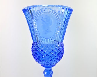 Fostoria Glass Cobalt Blue Goblet, AVON, Martha Washington, Bicentenaire, Bougeoir, Winge Glass, millésime 1976