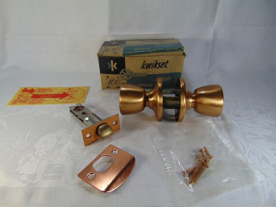 Vintage Kwikset Brass Finish Lock Set Door Knobs With A Lock Passage Way 1960 S