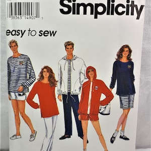 Simplicity 8798 Pattern Sizes L - XL  Unisex Womens Mens Hoodie Hooded Jacket Pants Shorts Pullover Yacht Wear Preppy Vintage 1990s Uncut