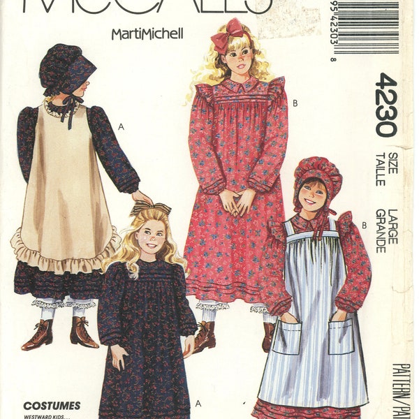 Kids Costumes Patterns, McCalls 4230, Pioneer Costumes, Old West, Western, Girls Costume, Marti Michell, Size Large 12 - 14, Uncut