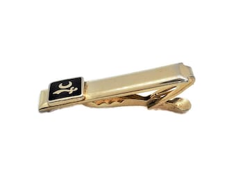 Freemason Gold Gold Tone Tie Clip, Masonic Tie Clip, Black Enamel, Sword, Crescent Moon, Shriners, Saber Scimitar, Mason, Vintage