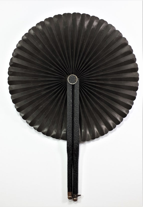 Antique Silk and Leather Cockade Mourning Fan Vict