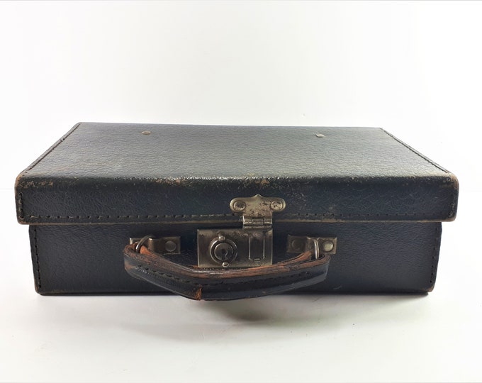 Small Black Suitcase, Child's Suitcase, Faux Leather Cardboard, 12