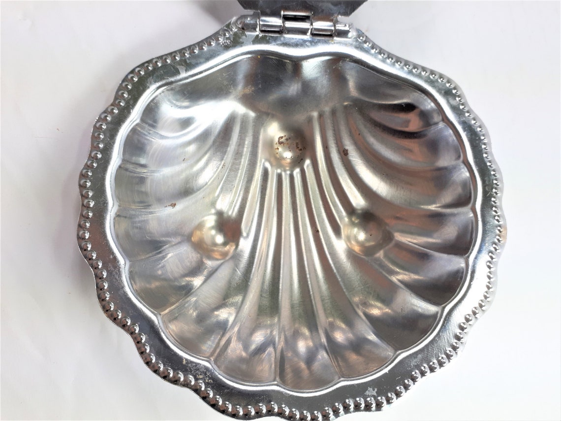 Silver Shell Sugar Bowl With Blue Glass Insert Chrome Sugar Etsy