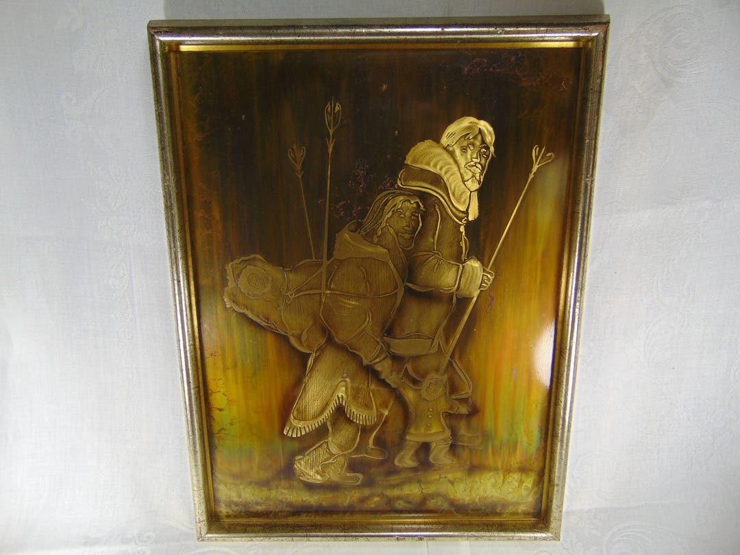 Vintage Inuit Copper Acid Art Engraving Metal Etching by Frederick