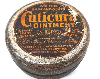 Cuticura Ointment Tin with Lid, Advertising Tin, Potter Drug and Chemical Corporation, United States, Massachusetts, Boston, Vintage 1930s