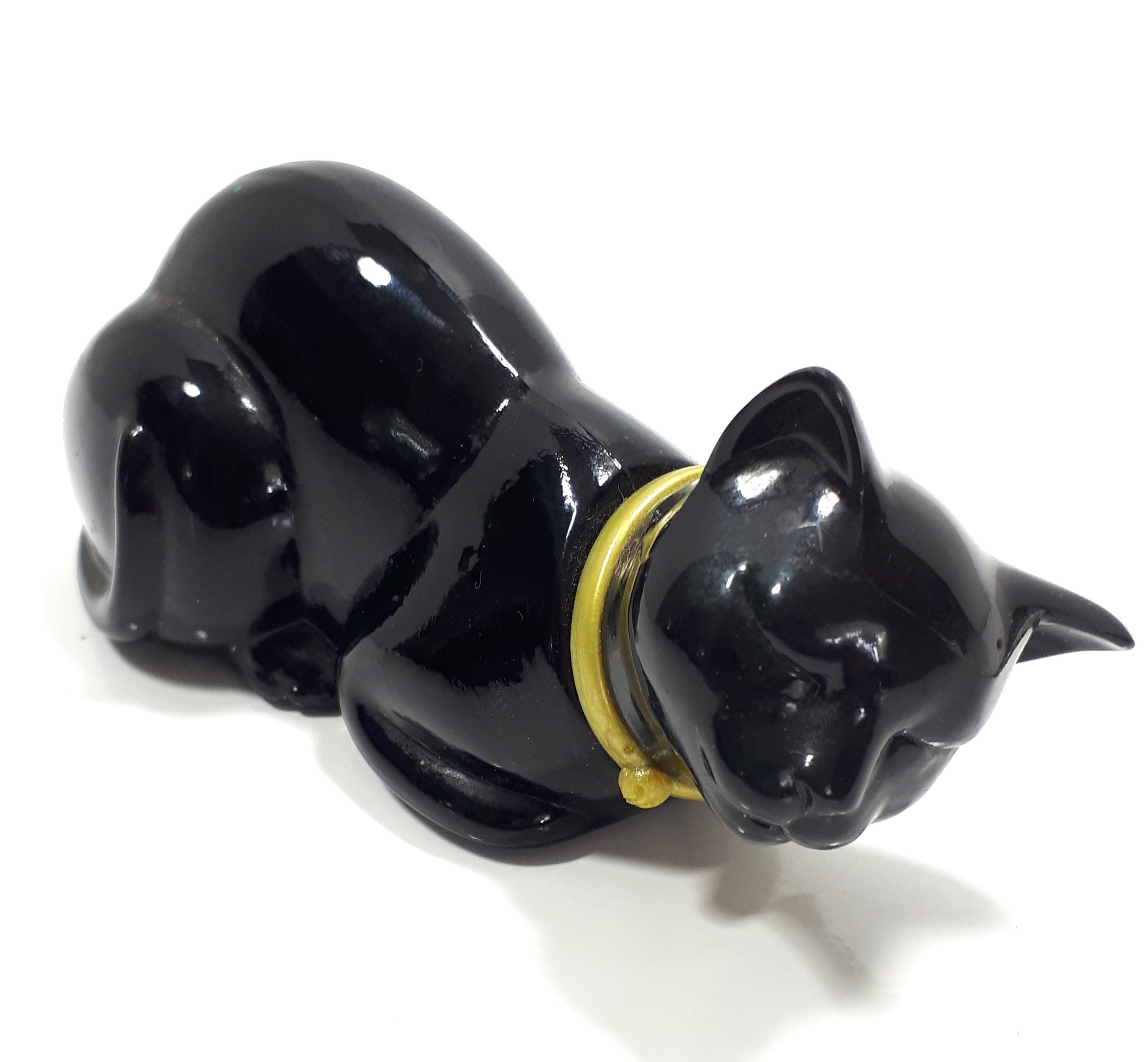 Black Glass Cat Perfume Bottle, Avon, Vintage 1970s, Cat Bottle