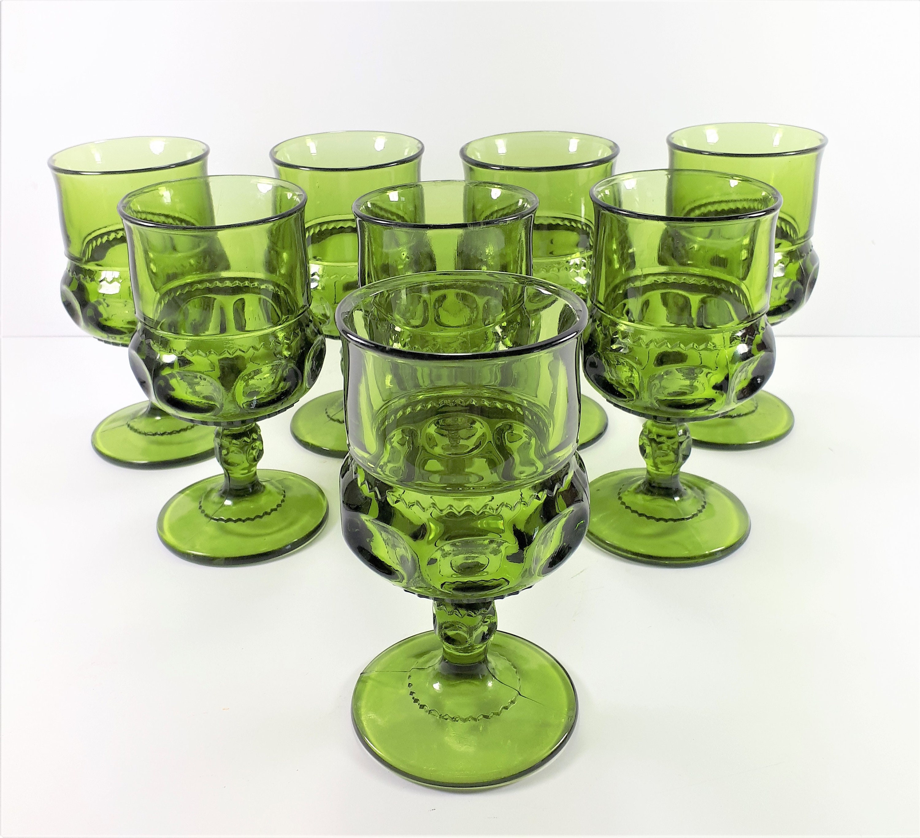 Vintage Heavy Pressed Glass Drinking Glasses Kings Crown Pattern