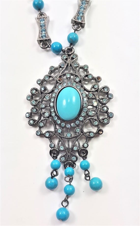 Butler FAC Necklace, Blue Rhinestones and Faux Tur