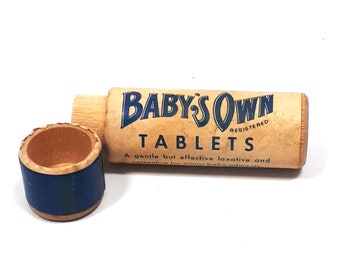 1930s Baby's Own Tablets Empty Wood Tube Container, Laxative, Minor Baby Ailments, Pharmacy, Medicine Cabinet, Drug Store, G.T. Fulford Co