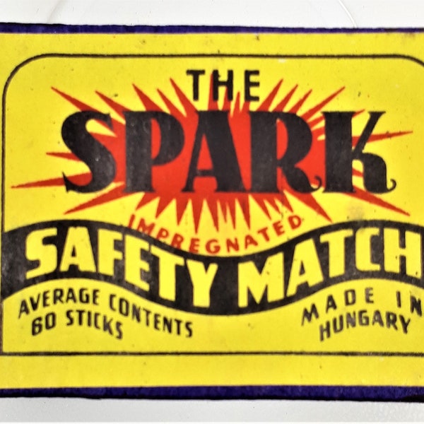 The Spark Impregnated Safety Match Box, Vintage 1960 - 1970s, Made in Hungary, Wood Match Sticks, Collectible Match Box, Yellow and Purple
